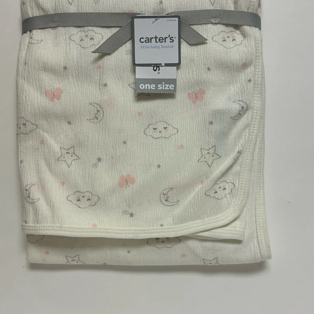 Carters Baby Girl Swaddle Swaddling Blanket Moon Pink Stars Clouds Size 35x35